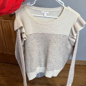 LC Lauren Conrad Cream and Brown Ruffle Sweater